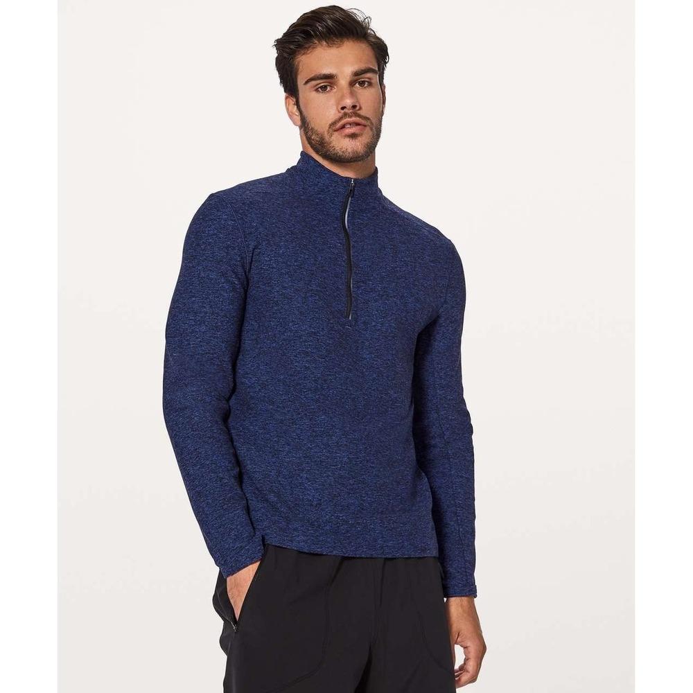 Lululemon Surge Warm Pullover Mens L Half Zip Heathered Blue Performance Stretch